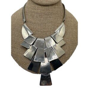 Boho Bib Necklace Metallic Tribal Statement Brutalist EL Logo